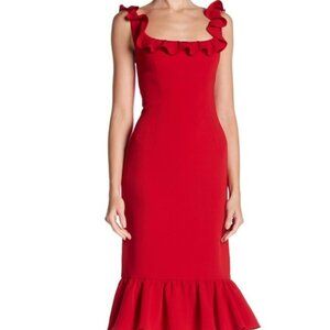 Cinq à Sept Red Ruffle Trim Midi Dress Size 6 Cocktail Valentine Real Real Tag